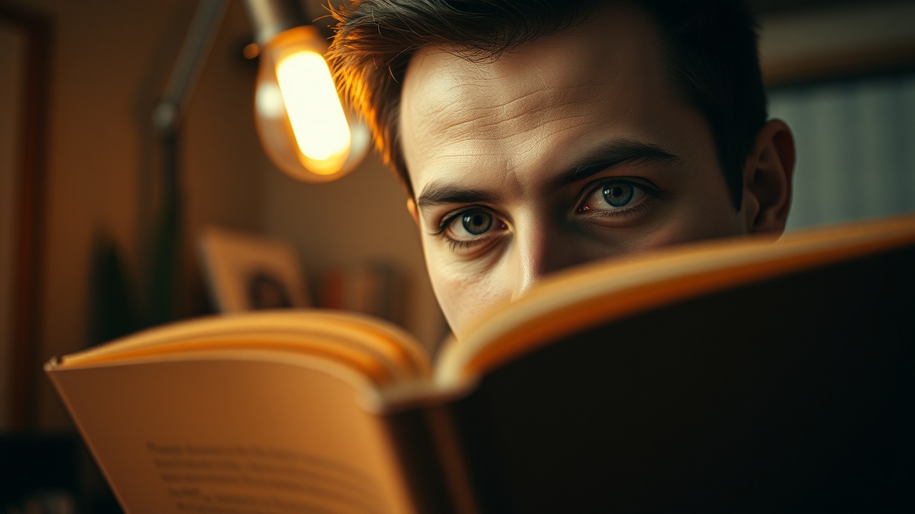 Eine Hand hält ein gebundenes Buch, während Sonnenlicht auf die Seite fällt